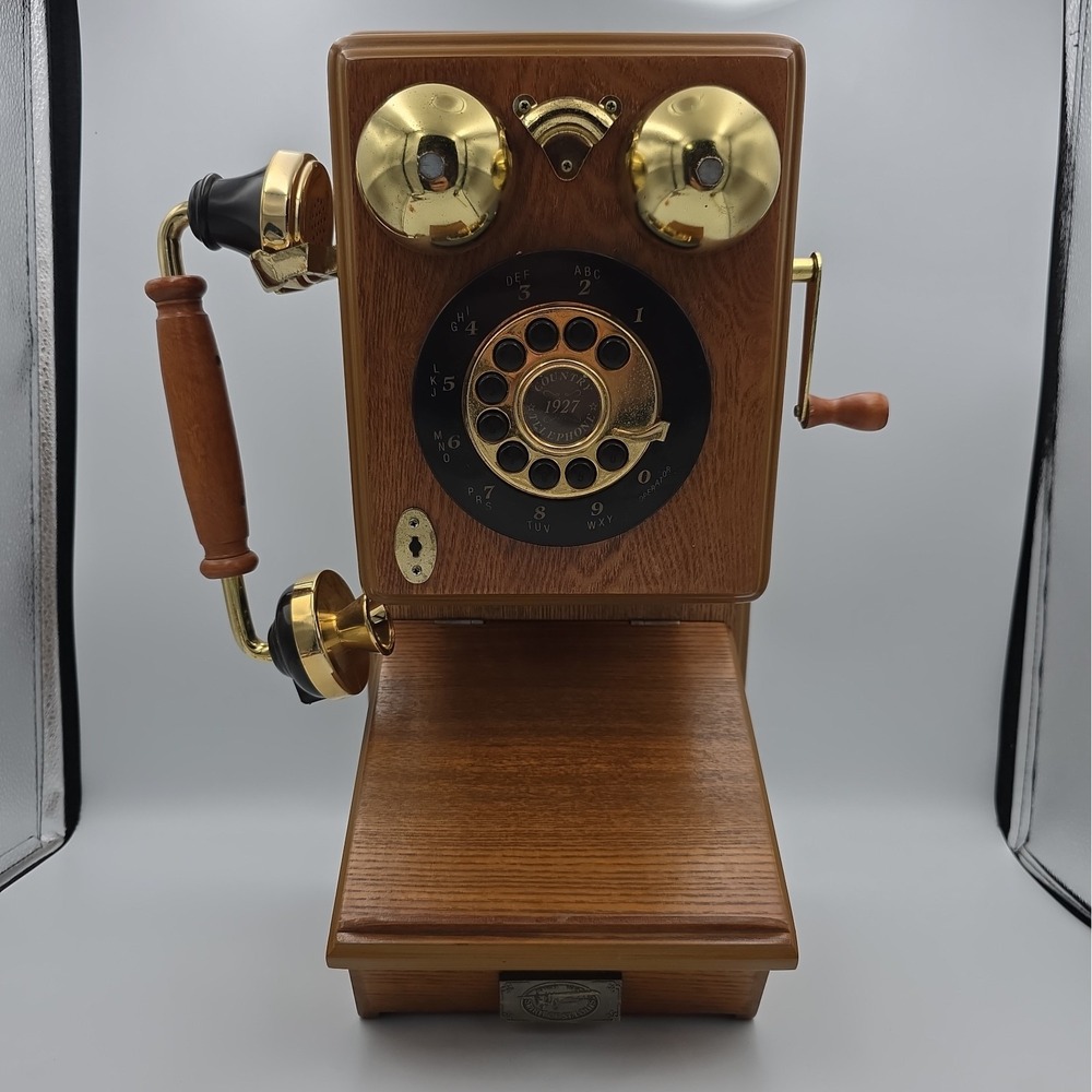 P F Sound Collection 1927 Country Vintage Style Rotary Wood Wall Telephone